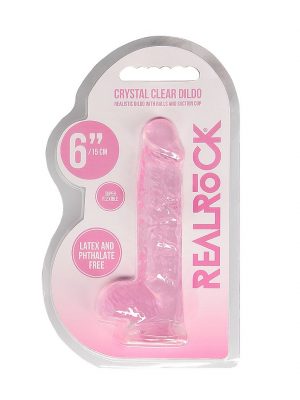 Real Rock Crystal Clear 6″ Realistic Dildo With Balls Sextoy Adult Product (Pink)