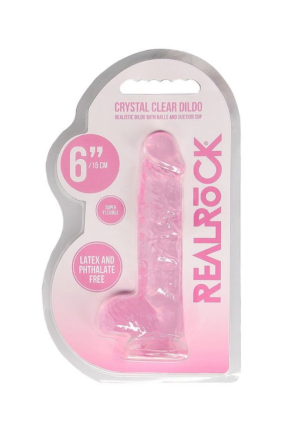 Real Rock Crystal Clear 6″ Realistic Dildo With Balls Sextoy Adult Product (Pink)