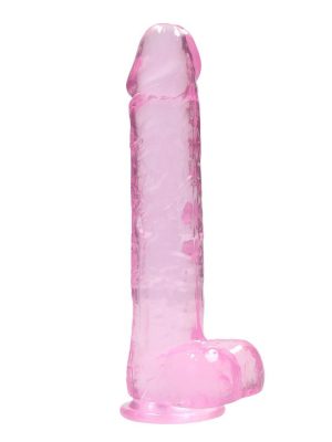 Real Rock Crystal Clear 9" Realistic Dildo With Balls Non Vibrating Sextoy Pink