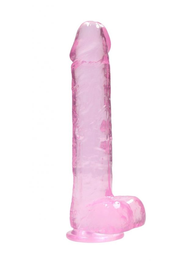 Real Rock Crystal Clear 9" Realistic Dildo With Balls Non Vibrating Sextoy Pink