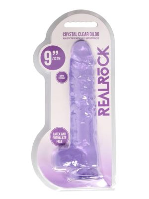 Real Rock Crystal Clear 9" Realistic Dildo With Balls Non Vibrating Sextoys Purple