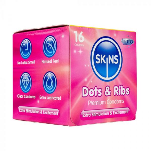 Skins Condoms Dots & Ribs Cube 16 Pack International 1