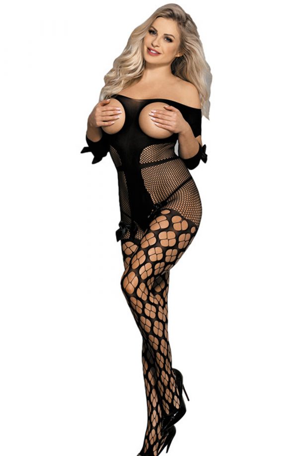 YesX YX815 Open Cup Patterned Bodystocking OS