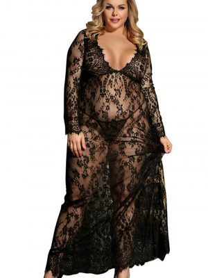 YesX YX826Q Long Sleeve Lace Gown & Thong Set QS