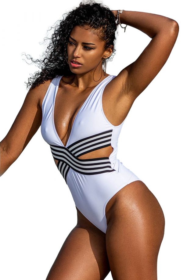 YesX YX962 Thong Back One Piece Swimsuit White