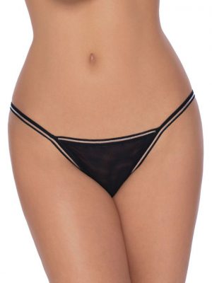 Roza Fiona Embroidered Back Thong G String Black
