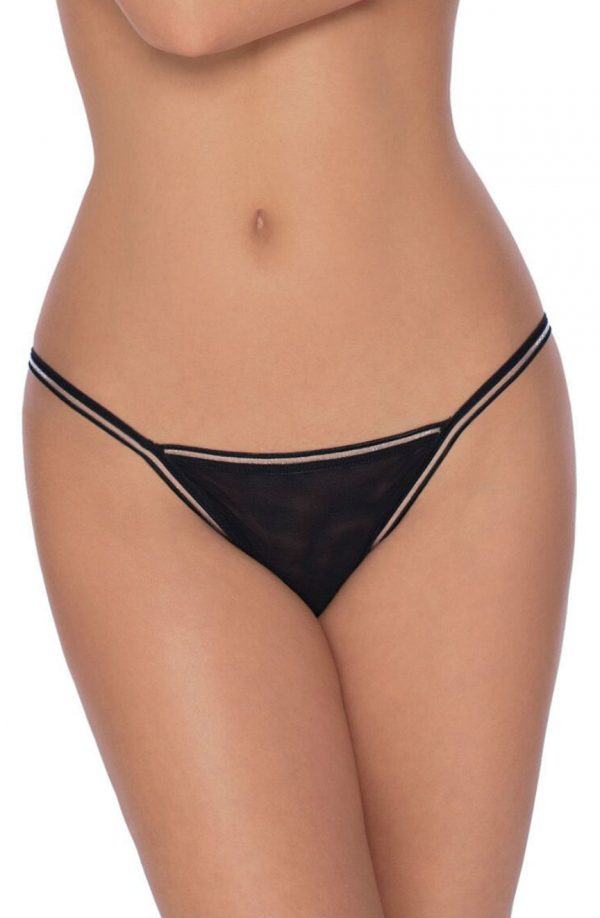 Roza Fiona Embroidered Back Thong G String Black
