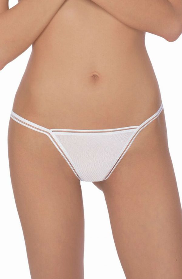 Roza Fiona Embroidered Back Thong G String White