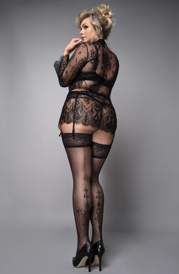 Ballerina 596 Sheer Patterned Lace Top Stockings Black QS