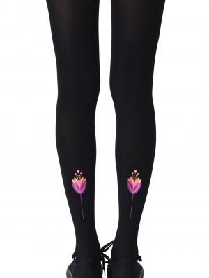 Zohara “Lotus Position” Black Print Tights
