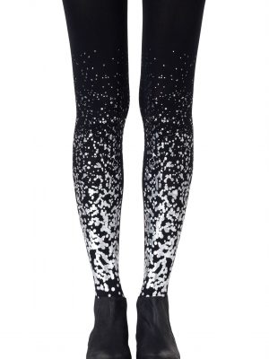 Zohara “Paint It Black” Grey Silver Print Tights