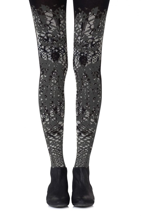 Zohara “Tip The Scale” Light Grey Print Tights