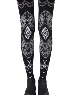 Zohara “The Long And Winding Road” Black Print Tights